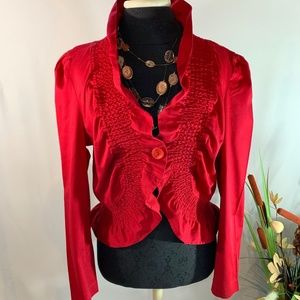 Bamboo Trader Red Ruffeld Bolero Top Jacket Blazer